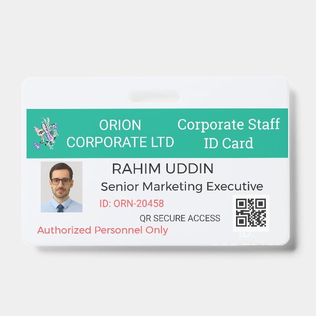 Business Name Badge|Employee ID|Pro|Staff|Work Badge (Front)