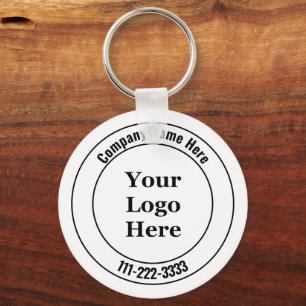 Business Name Black and White Logo Phone Number Keychain