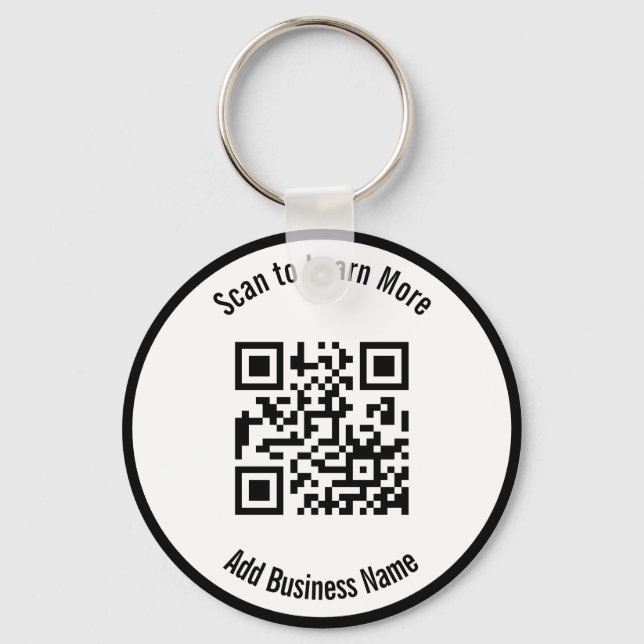 Business Name Black and White Scan QR Code Keychain (Front)