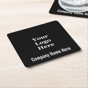 Business Name Black and White Your Logo Template Square Paper Coaster