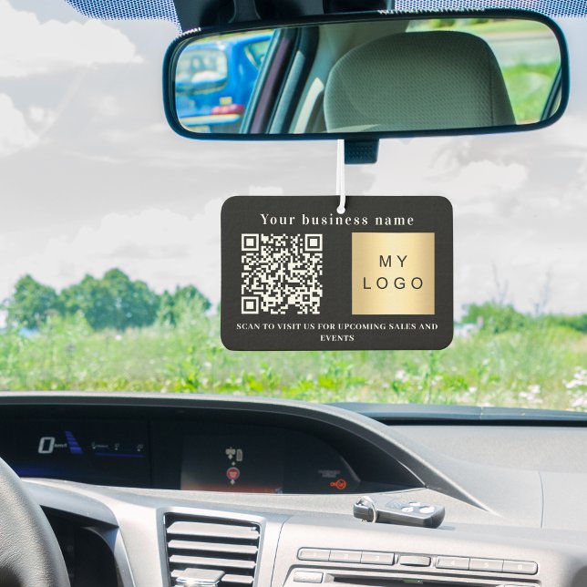 Business name black white logo qr code air freshener (Creator Uploaded)