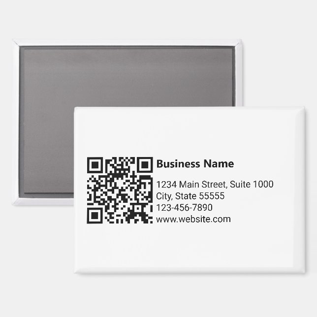 Business Name Black White QR Code Address Phone Magnet (Front/Back)