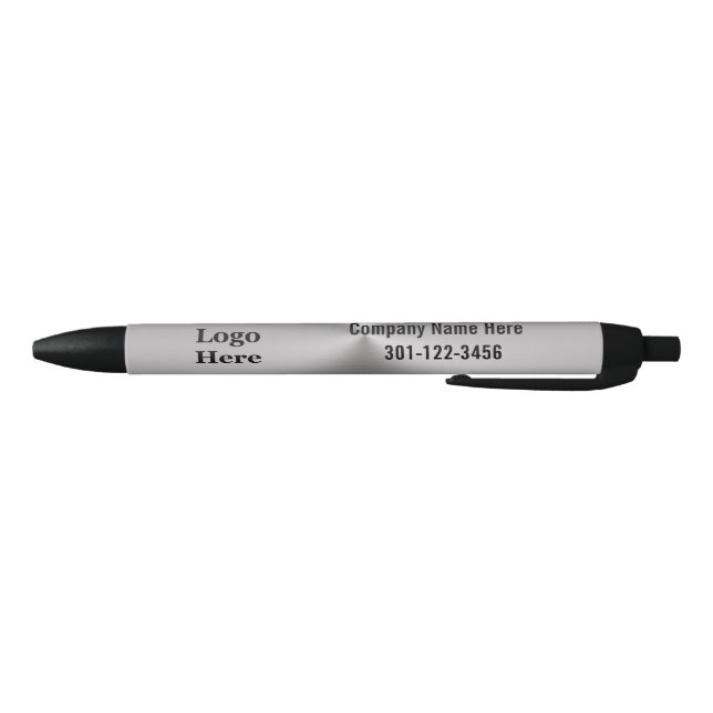 Business Name Brushed Metal Look Phone Number Logo Black Ink Pen (Bottom)