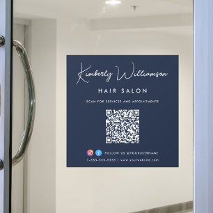 Business Name Chic Signature Script QR Code Blue Window Cling