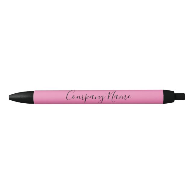 Business Name Cursive Script Elegant Pink & Black Black Ink Pen (Front)