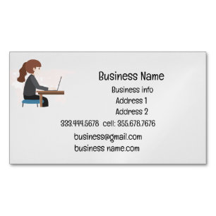 Business Name Custom Person at Desk Magnetic Business Card