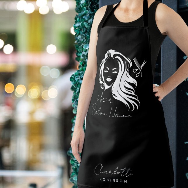 Business Name Hair Salon Black  Apron (Creator Uploaded)