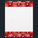 Business Name Info Red Gold Diamonds Letterhead<br><div class="desc">Gold Diamonds Tufted Leather Red Luxury Personalized Name Profession Address Contact Information Personal or Business Letterhead - Add Your Name - Company / Profession - Title / Address / Contact Information - Phone / E-mail / Website / more - or Remove - Choose font / size / colour . Resize...</div>