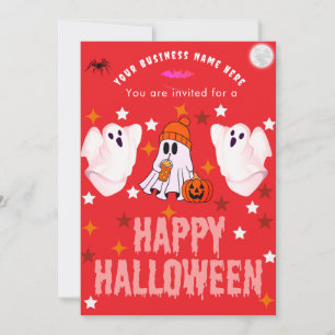 Business Name Logo and Cute Ghost Custom Halloween Invitation