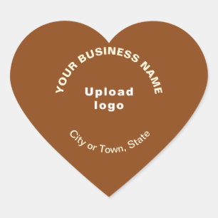 Business Name, Logo, City and State on Brown Heart Sticker
