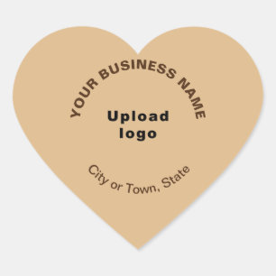 Business Name, Logo, City and State on Light Brown Heart Sticker