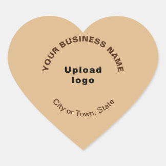 Business Name, Logo, City and State on Light Brown Heart Sticker