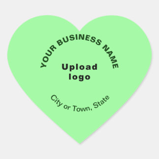 Business Name, Logo, City and State on Light Green Heart Sticker