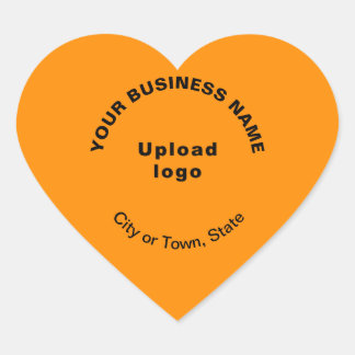 Business Name, Logo, City and State on Orange Heart Sticker