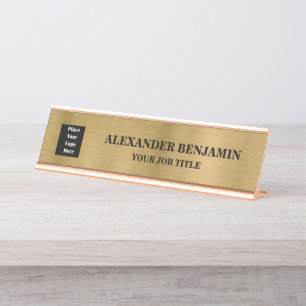 Business Name Logo Gold Black Elegant Custom Desk Name Plate