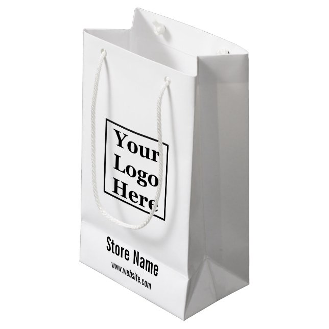 Business Name Logo Phone Number Black and White Small Gift Bag (Front Angled)