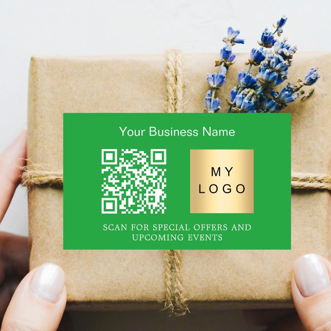 Business name logo qr code green sticker (Creator Uploaded)