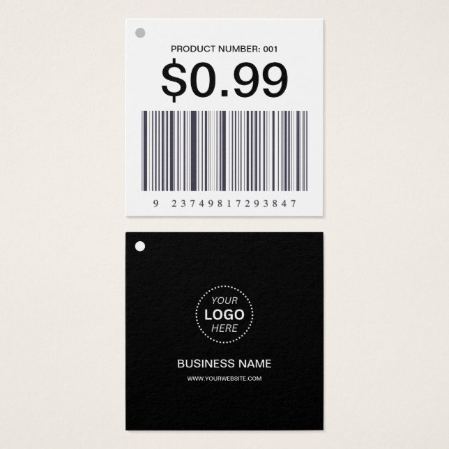 Business Name Logo Square Barcode Sales Price Tag (Front & Back)