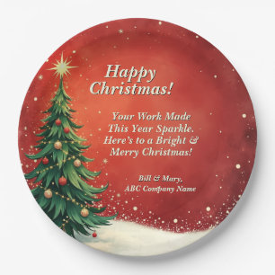 Business Name Message Painted Christmas Tree 9" Paper Plate