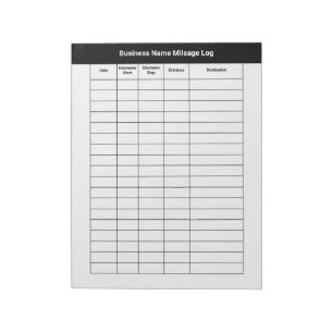 Business Name Mileage Log Form White Notepad