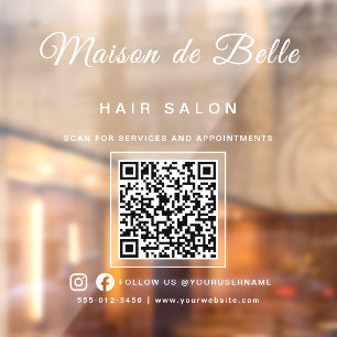 Business Name Modern Chic Signature Script QR Code Window Cling