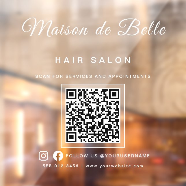 Business Name Modern Chic Signature Script QR Code Window Cling (Sheet 2)