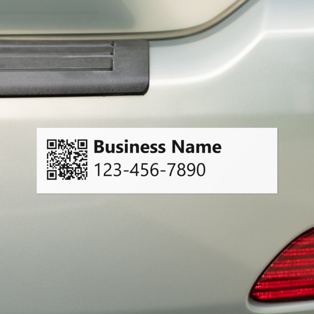 Business Name Phone Number QR Code Black and White Bumper Sticker (On Car)