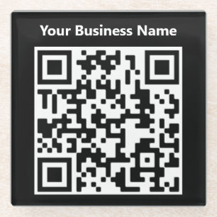 Business Name plus QR Code on a Glass Coaster
