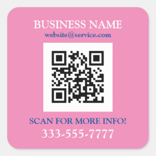Business Name Promo, QR Code, Pink Blue White Square Sticker