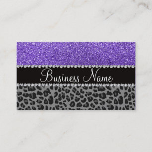 Business name purple glitter black leopard card