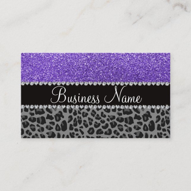Business name purple glitter black leopard card (Front)