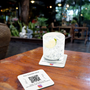 Business name qr code instagram brand colour coaster