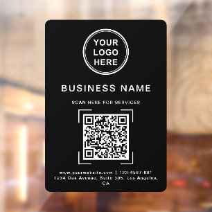 Business Name QR Code Logo Black & White Window Cling