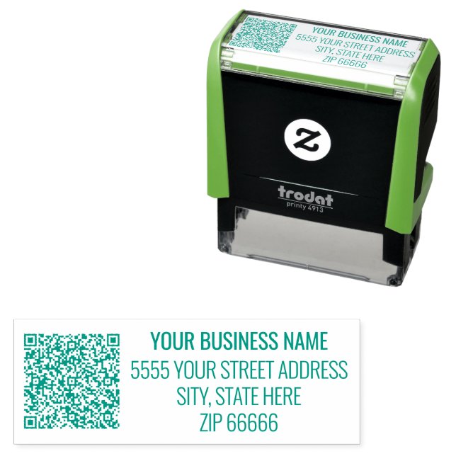 Business Name QR Code Return Address Stamp Example (In Situ)