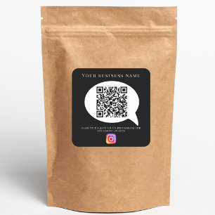 Business name qr code social media instagram black square sticker