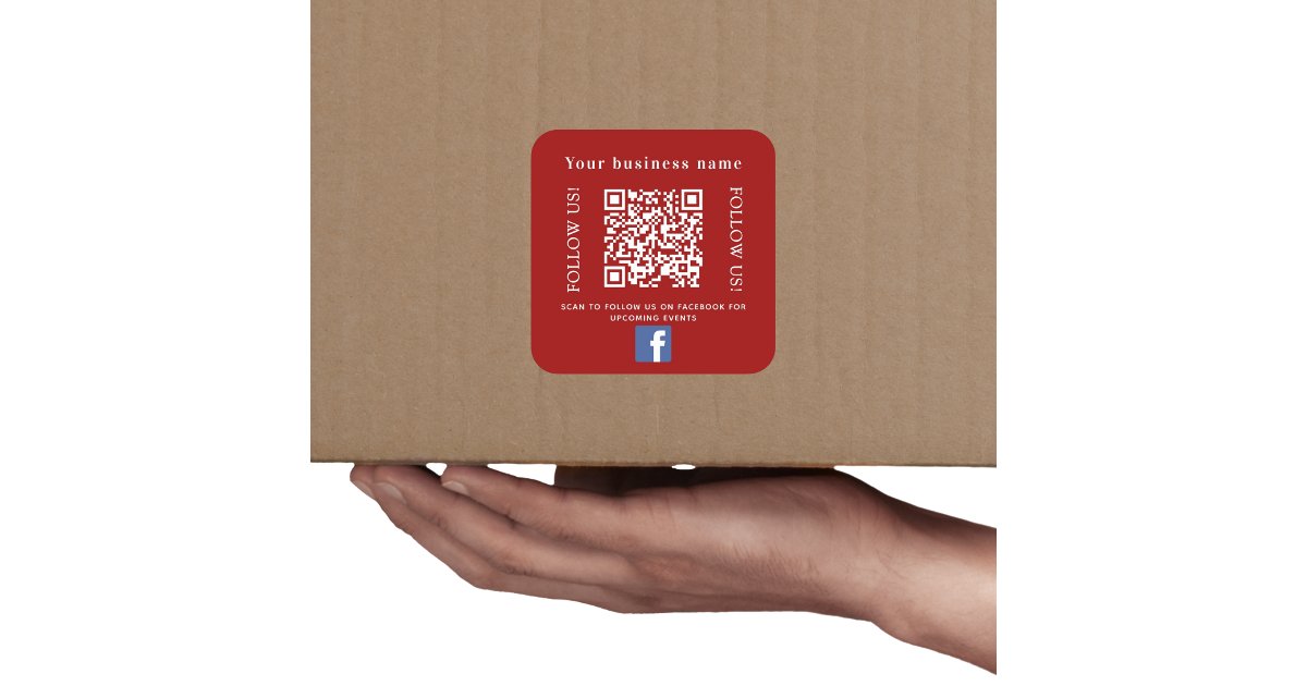 Business name red qr code Facebook Square Sticker | Zazzle