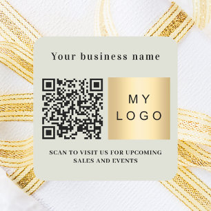 Business name sage green logo qr code square sticker