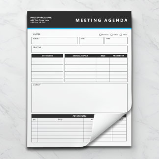 Business Name Simple Meeting Agenda Notepad