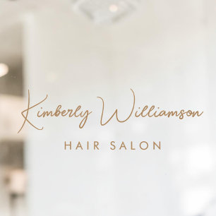 Business Name Stylish Signature Gold Script Window Cling