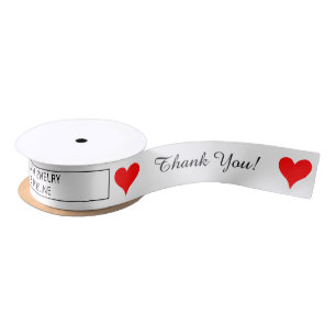 Business Name Thank You Red Hearts Satin Ribbon