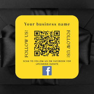 Business name yellow qr code Facebook Square Sticker