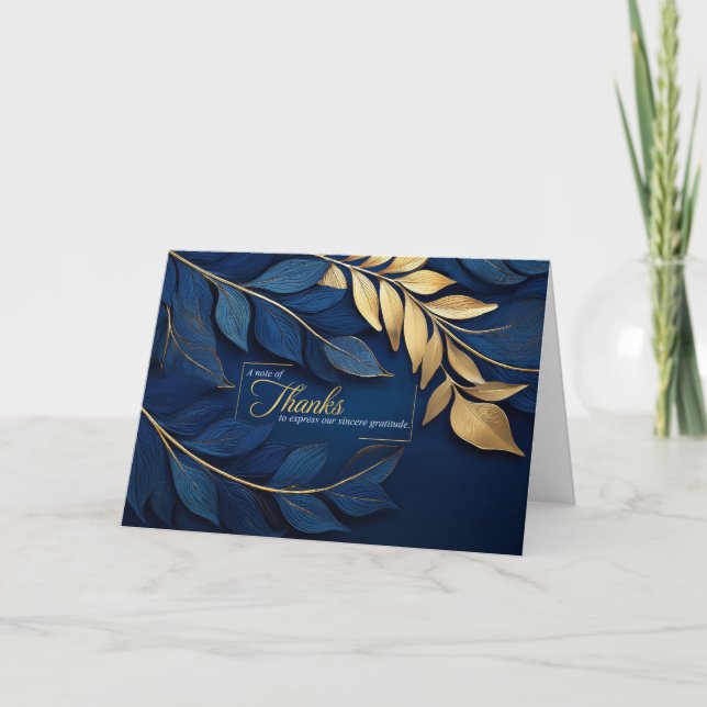 Business Navy Blue and Gold Botanical Blank Thank You Card (Front)