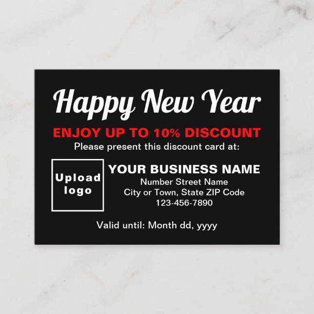 Business New Year Black Discount Card (Front)