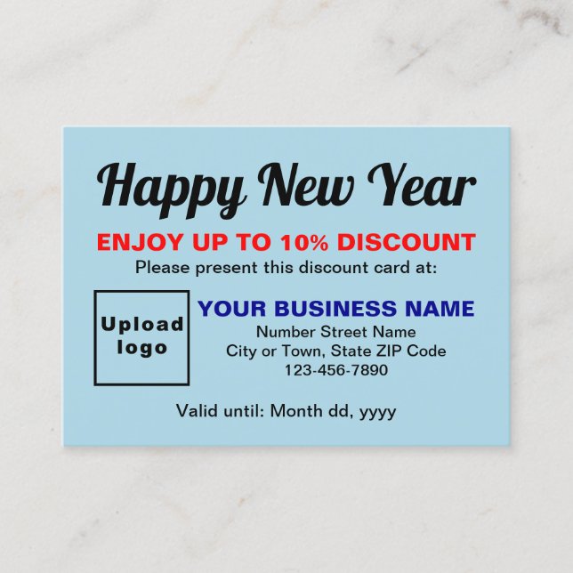 Business New Year Light Blue Discount Card (Front)