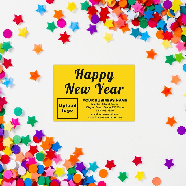 Business New Year Small Yellow Flat Card (Business brand with New Year greeting on small yellow flat card)
