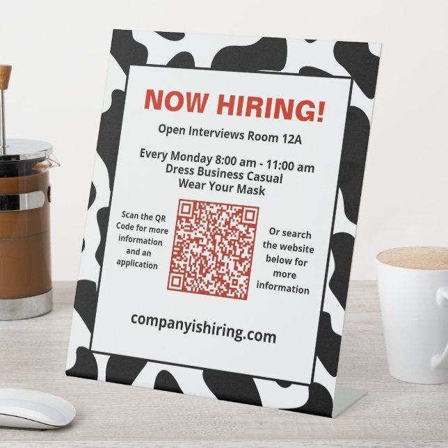 Business Now Hiring QR Code Personalize   Pedestal Sign (In SItu)