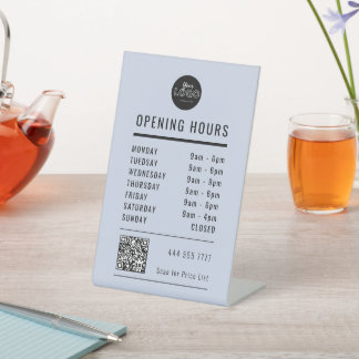 Business Open Hours Black Pastel Blue Logo QR Code Pedestal Sign