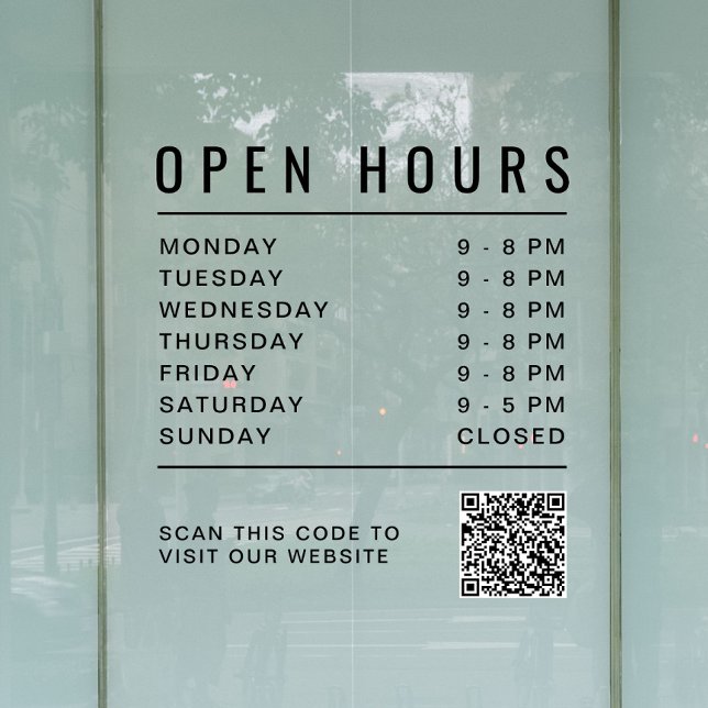 Business Open Hours QR Code Window Cling (Business Open Hours QR Code Window Cling)