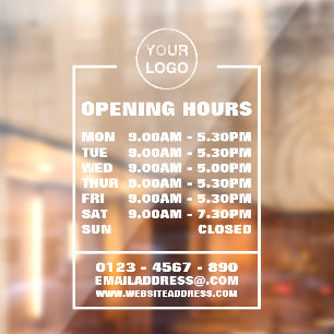 Business Opening Hours and Information Window Cling
