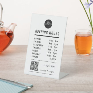 Business Opening Hours Black & White Logo QR Code Pedestal Sign